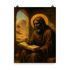 St Moses the Black in desert cell poster on a plain backdrop in size 8"x10".