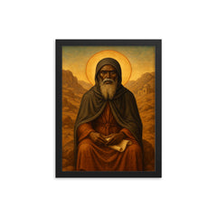 St Moses the Black in desert monastic stillness framed print on a plain backdrop in size 12"x16".