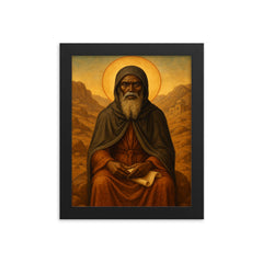 St Moses the Black in desert monastic stillness framed print on a plain backdrop in size 8"x10".