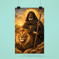 St Moses the Black with desert lion poster 6