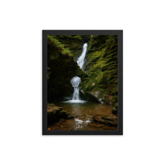 St Nectan's Glen Cornwall England framed print on a plain backdrop in size 12"x16".
