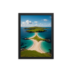 St Ninian's Isle Tombolo Shetland Scotland framed print on a plain backdrop in size 12"x16".