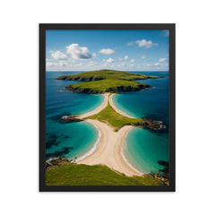 St Ninian's Isle Tombolo Shetland Scotland framed print on a plain backdrop in size 16"x20".