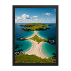 St Ninian's Isle Tombolo Shetland Scotland framed print on a plain backdrop in size 18"x24".