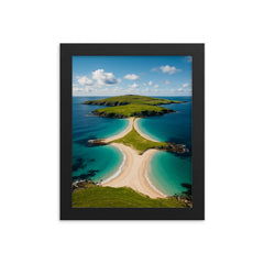 St Ninian's Isle Tombolo Shetland Scotland framed print on a plain backdrop in size 8"x10".