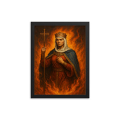 St Olga of Kiev among avenging flames framed print on a plain backdrop in size 12"x16".