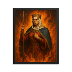 St Olga of Kiev among avenging flames framed print on a plain backdrop in size 16"x20".