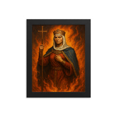 St Olga of Kiev among avenging flames framed print on a plain backdrop in size 8"x10".