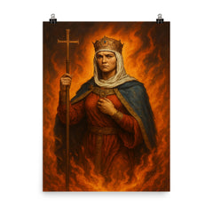 St Olga of Kiev among avenging flames poster on a plain backdrop in size 8"x10".
