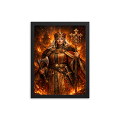 St Olga of Kyiv in firelit regalia framed print on a plain backdrop in size 12"x16".