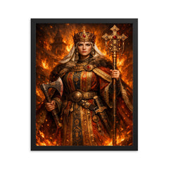 St Olga of Kyiv in firelit regalia framed print on a plain backdrop in size 16"x20".