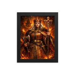 St Olga of Kyiv in firelit regalia framed print on a plain backdrop in size 8"x10".