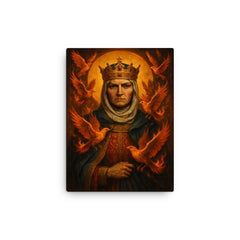 St Olga of Kyiv with burning birds canvas print on a plain backdrop in size 12"x16".