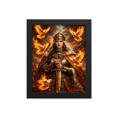 St Olga of Kyiv with burning doves framed print on a plain backdrop in size 8"x10".