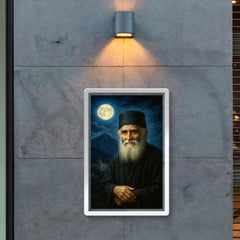 St Paisios beneath Athonite moonlight poster 2