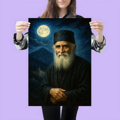St Paisios beneath Athonite moonlight poster 3