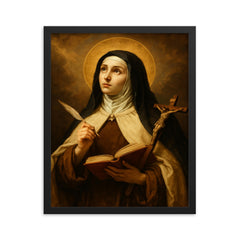 St Teresa of Avila framed print on a plain backdrop in size 16"x20".