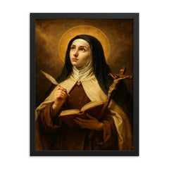 St Teresa of Avila framed print on a plain backdrop in size 18"x24".