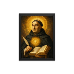 St Thomas Aquinas framed print on a plain backdrop in size 12"x16".