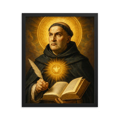 St Thomas Aquinas framed print on a plain backdrop in size 16"x20".