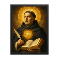St Thomas Aquinas framed print on a plain backdrop in size 18"x24".