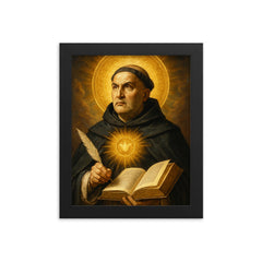 St Thomas Aquinas framed print on a plain backdrop in size 8"x10".