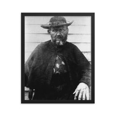 St. Damien of Molokai framed print on a plain backdrop in size 16"x20".