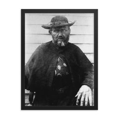 St. Damien of Molokai framed print on a plain backdrop in size 18"x24".
