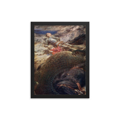 St. George and the Dragon by Briton Riviere framed print on a plain backdrop in size 12"x16".