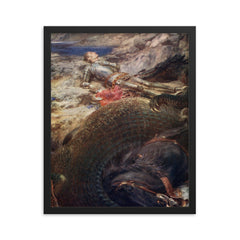 St. George and the Dragon by Briton Riviere framed print on a plain backdrop in size 16"x20".