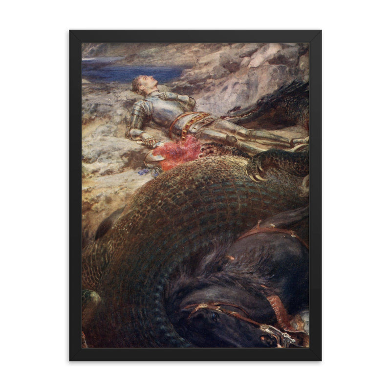 St. George and the Dragon by Briton Riviere framed print on a plain backdrop in size 18