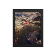 St. George and the Dragon by Briton Riviere framed print on a plain backdrop in size 8"x10".