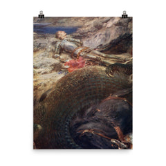 St. George and the Dragon by Briton Riviere poster on a plain backdrop in size 8"x10".