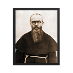 St. Maximilian Kolbe framed print on a plain backdrop in size 16"x20".