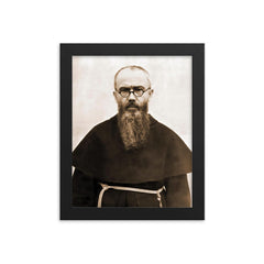 St. Maximilian Kolbe framed print on a plain backdrop in size 8"x10".