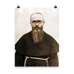St. Maximilian Kolbe poster on a plain backdrop in size 8"x10".