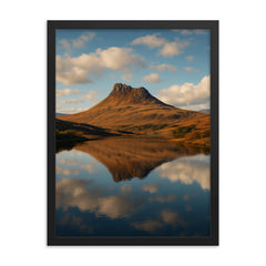 Stac Pollaidh Scotland framed print on a plain backdrop in size 18"x24".