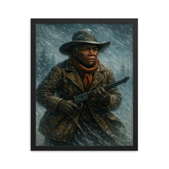Stagecoach Mary Fields under Montana blizzard framed print on a plain backdrop in size 16"x20".