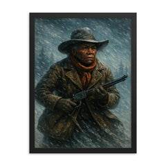 Stagecoach Mary Fields under Montana blizzard framed print on a plain backdrop in size 18"x24".
