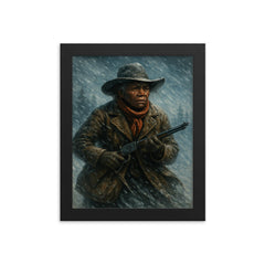 Stagecoach Mary Fields under Montana blizzard framed print on a plain backdrop in size 8"x10".