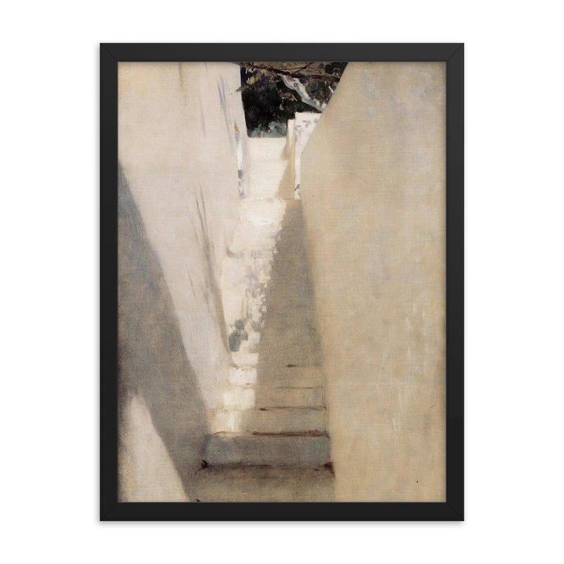 Staircase in Capri by John Singer Sargent framed print on a plain backdrop in size 18