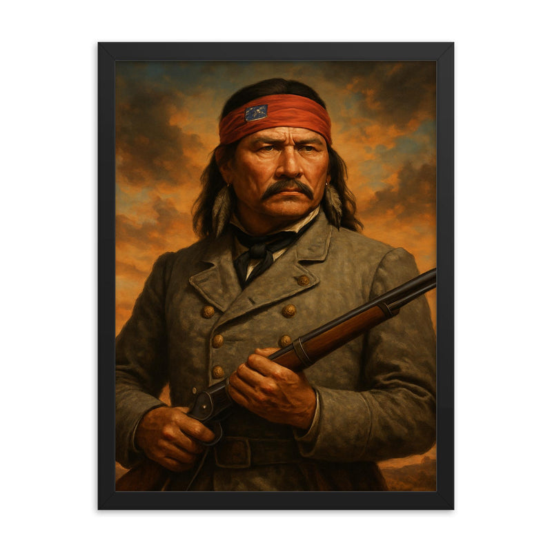 Stand Watie framed print on a plain backdrop in size 18