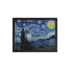 Starry Night by Vincent van Gogh framed print on a plain backdrop in size 12"x16".