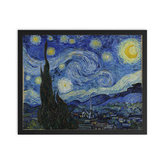 Starry Night by Vincent van Gogh framed print on a plain backdrop in size 16"x20".