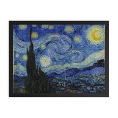 Starry Night by Vincent van Gogh framed print on a plain backdrop in size 18"x24".