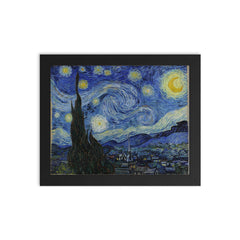 Starry Night by Vincent van Gogh framed print on a plain backdrop in size 8"x10".