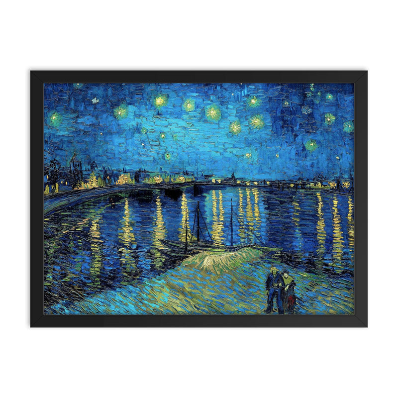 Starry Night Over the Rhone by Vincent van Gogh framed print on a plain backdrop in size 18