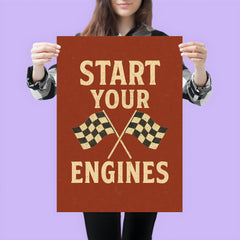 Start your engines distressed vintage racing dual flag design poster 3