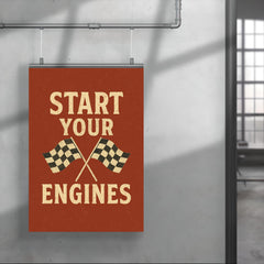 Start your engines distressed vintage racing dual flag design poster 4