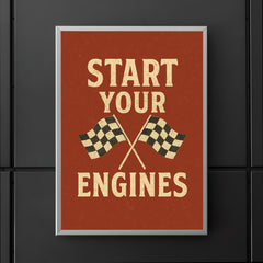 Start your engines distressed vintage racing dual flag design poster 5